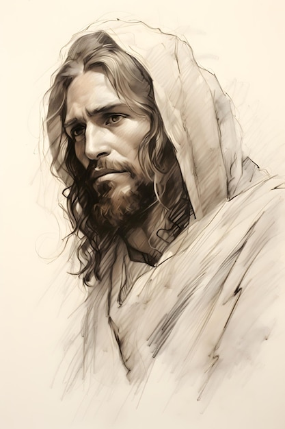 retrato, de, jesús, áspero, bosquejo, fuerza, dibujo