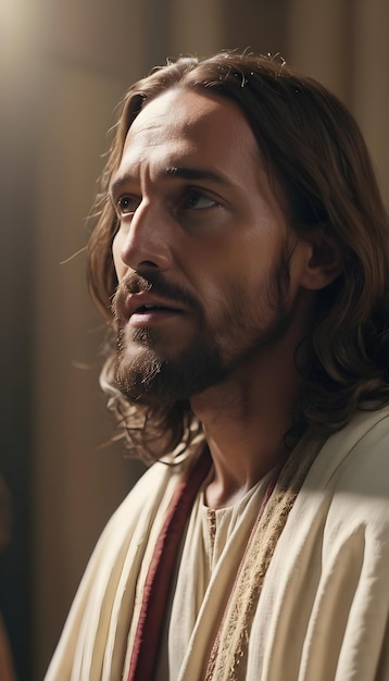 Foto retrato de jesús mirando fijamente a sus discípulos escena religiosa que simboliza la pascua