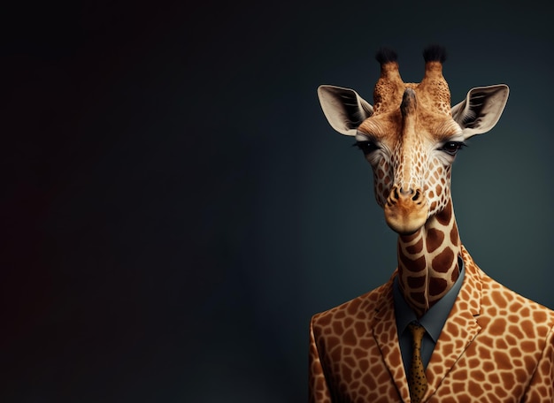 Retrato de una jirafa con una chaqueta excéntrica IA generativa