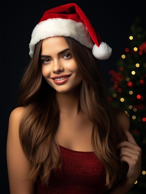 retrato jovem bonita mulher asiática em traje de papai noel vermelho sorriso e segurando a caixa de presente em