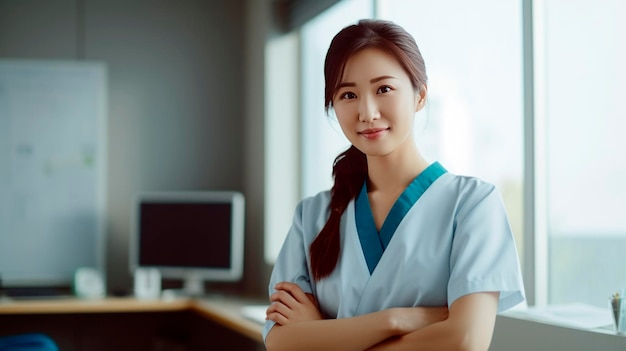 Retrato jovem enfermeira japonesa em