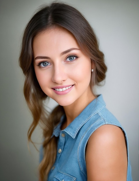 Retrato jovem linda mulher de 25 anos olhos azuis