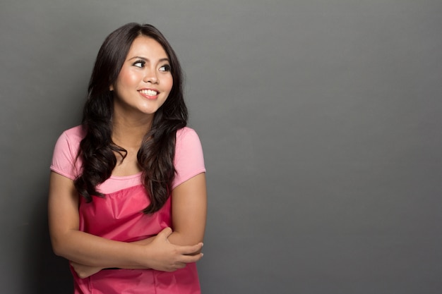 Retrato, jovem, mulher, posar