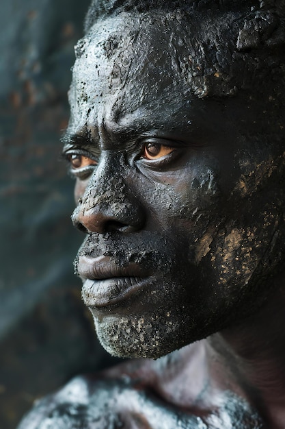 Retrato de un joven africano con barro en la cara