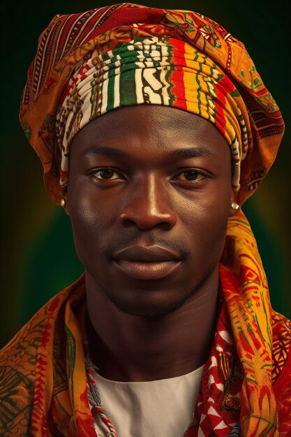 Retrato de un joven africano con una bufanda colorida