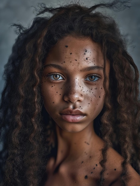 Retrato de una joven afroamericana con pecas de aspecto inusual