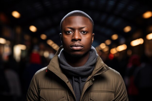 Foto retrato de un joven afroamericano con una chaqueta verde