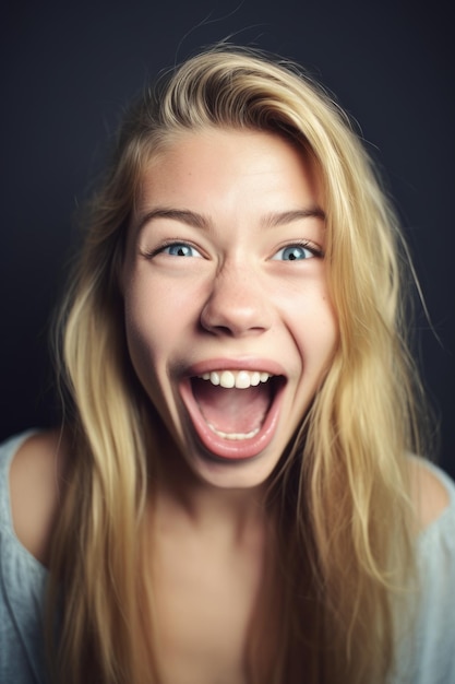 Retrato de una joven alegre sacando la lengua a la cámara