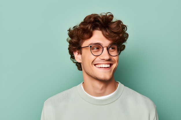 Foto retrato de un joven alegre sonriendo