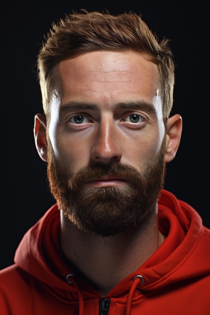 Retrato de un joven apuesto con barba en un fondo negro