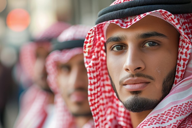 Retrato de un joven árabe con ropa tradicional, mirada seria e identidad cultural