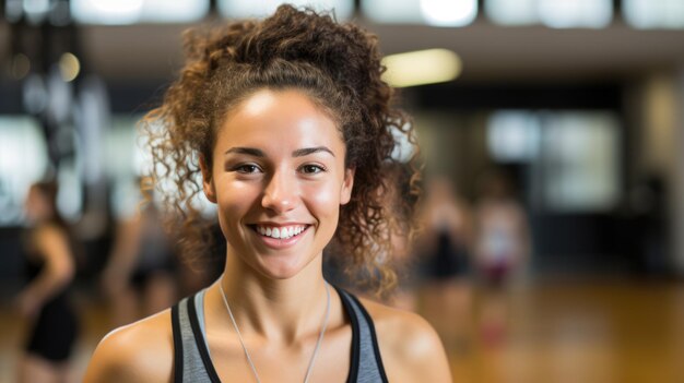 Retrato de una joven atlética en un gimnasio