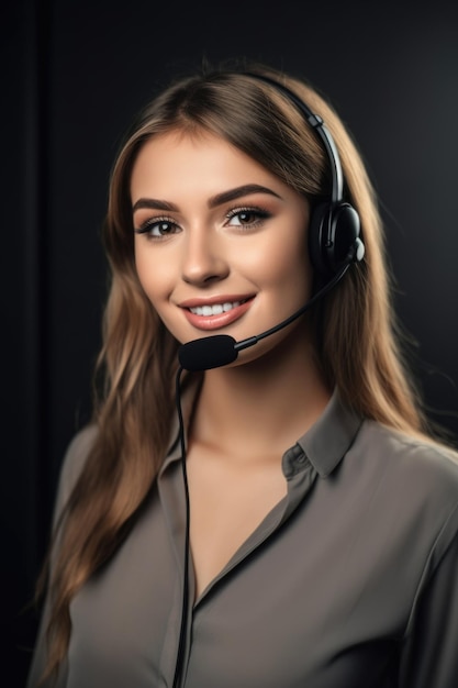 Retrato de una joven atractiva que trabaja en un centro de llamadas creado con IA generativa