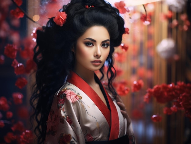 Retrato de joven belleza asiática Geisha