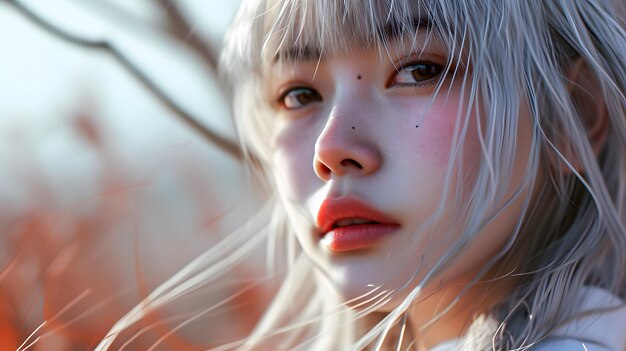 Foto retrato de una joven de cabello blanco