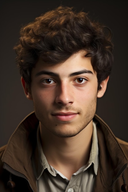 Foto retrato de un joven con cabello castaño y ojos marrones