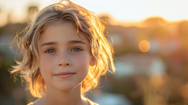 Retrato de una joven con el cabello iluminado por el sol