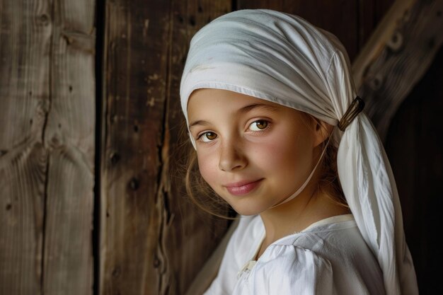 Retrato de una joven campesina con una gorra blanca