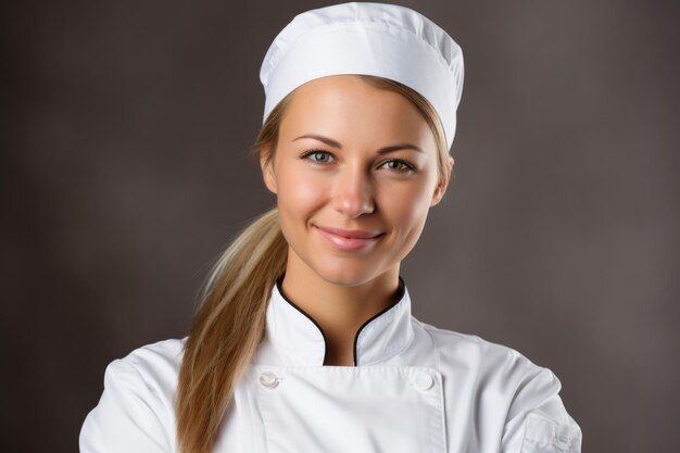 Retrato de una joven chef sonriente