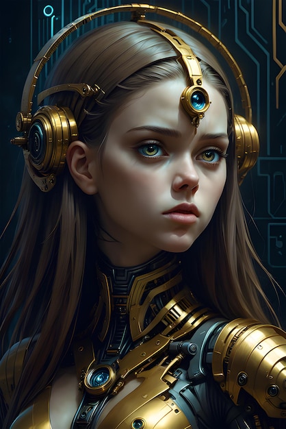 Foto un retrato de una joven comandante cibernética chica en profunda contemplación tercer ojo abierto gen ai