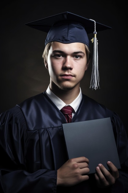 Retrato de un joven con un diploma el día de la graduación