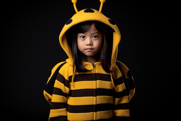 Foto retrato de una joven con disfraz de abeja