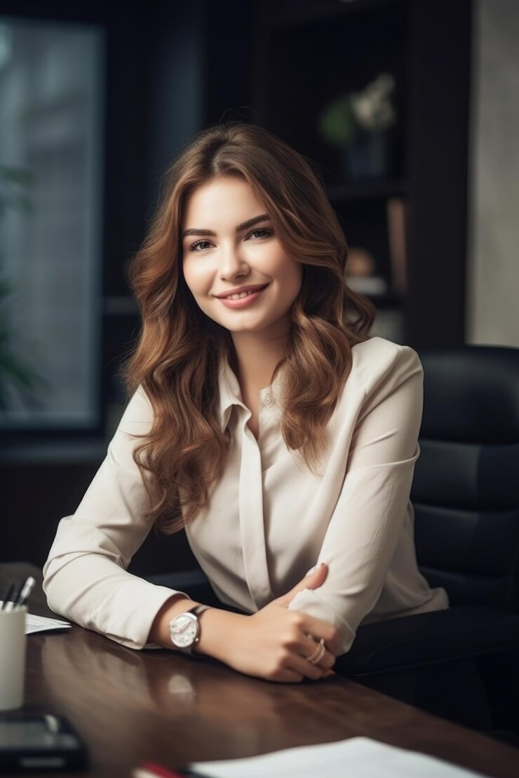 Retrato de una joven emprendedora sonriente trabajando en su oficina