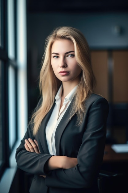 Retrato de una joven empresaria segura de sí misma parada en su oficina