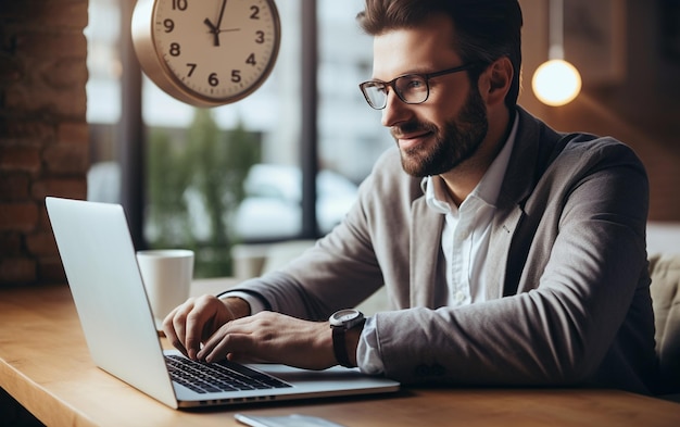 Retrato de un joven empresario alegre con reloj de pulsera IA generativa