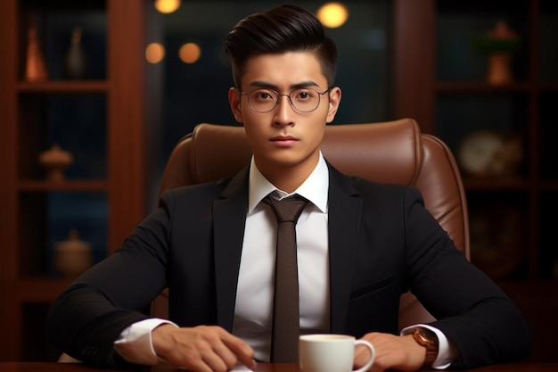 Retrato de un joven empresario chino de aspecto confuso.