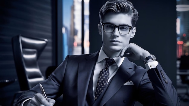 Retrato de un joven empresario confiado con gafas