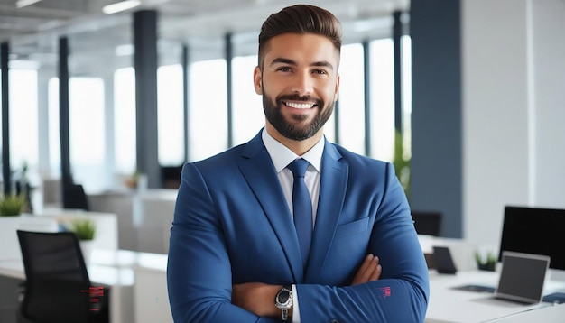 Foto retrato de un joven empresario feliz