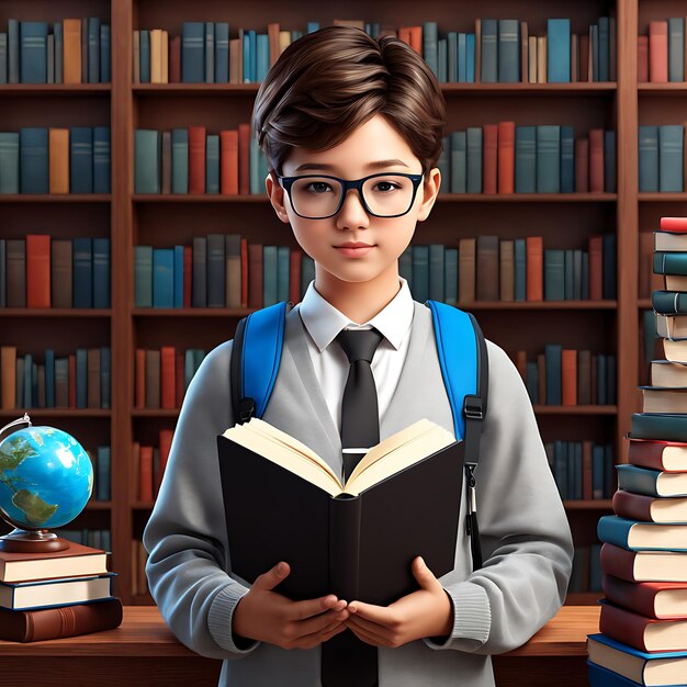 Foto retrato de un joven estudiante con un libro para el día de la educación