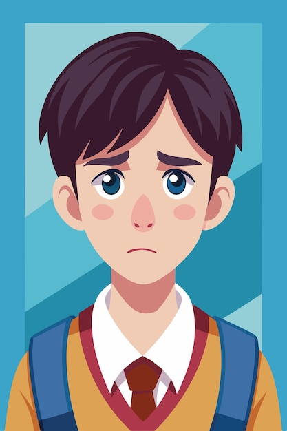Retrato de un joven estudiante triste que es intimidado en la escuela