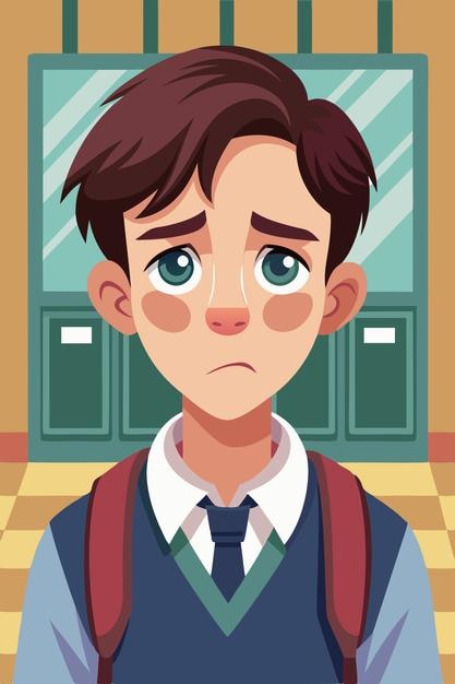 Retrato de un joven estudiante triste que es intimidado en la escuela