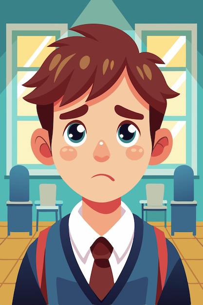 Retrato de un joven estudiante triste que es intimidado en la escuela