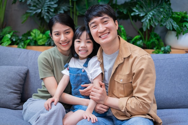 retrato, de, joven, familia asiática