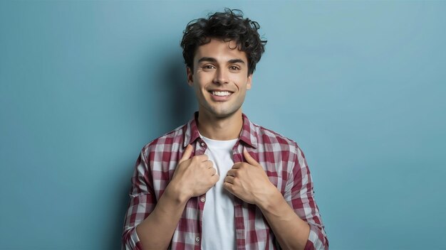 Retrato de un joven feliz y guapo posando en un fondo aislado