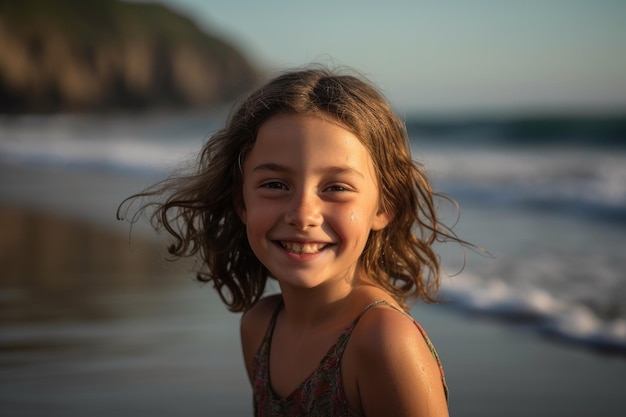 Retrato de una joven feliz en la playa creado con ai generativo