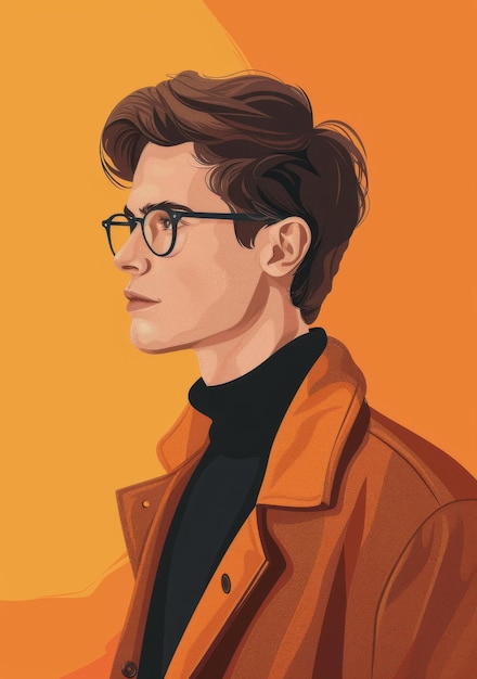 Retrato de un joven con gafas y un abrigo marrón