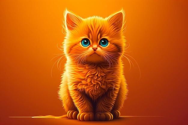 Retrato de un joven gato jengibre sobre un fondo naranja Generativo ai