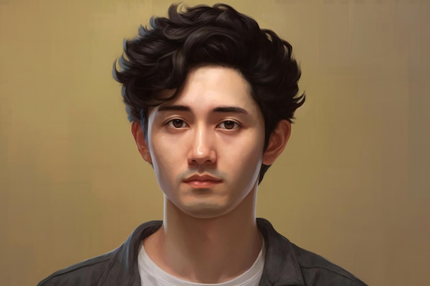 Retrato de un joven guapo con cabello negro y ojos marrones
