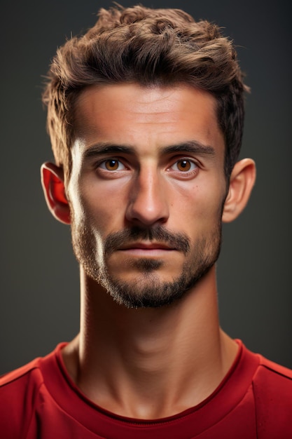 Retrato de un joven guapo con una camiseta roja