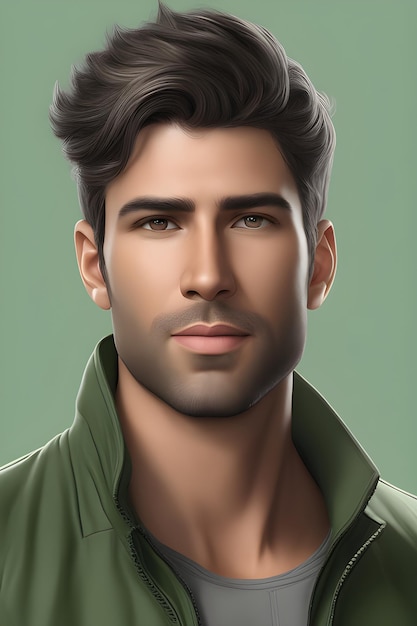 un retrato de un joven guapo en una chaqueta verde 3D