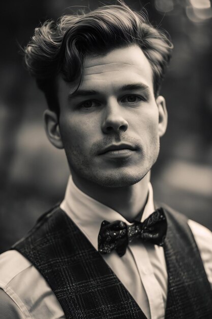 Foto retrato de un joven guapo con una corbata de papagaio foto en blanco y negro