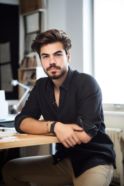 Retrato de un joven y guapo diseñador en su oficina creado con IA generativa