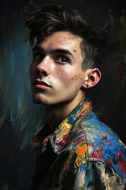 Foto retrato de un joven guapo con maquillaje creativo