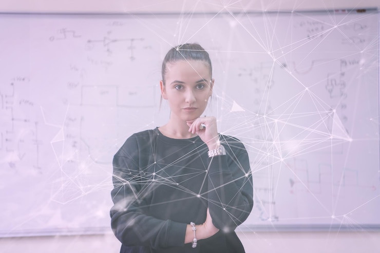 Foto retrato de una joven y hermosa estudiante