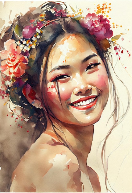 Retrato de joven hermosa mujer asiática. ai generativo