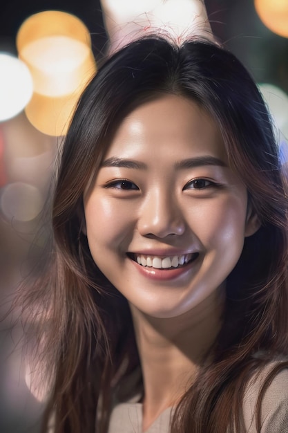 Retrato de una joven y hermosa mujer japonesa coreana sonrisa cara feliz moda chica asiática